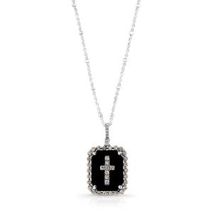 Sterling Silver Black Onyx Cross w/Diamonds